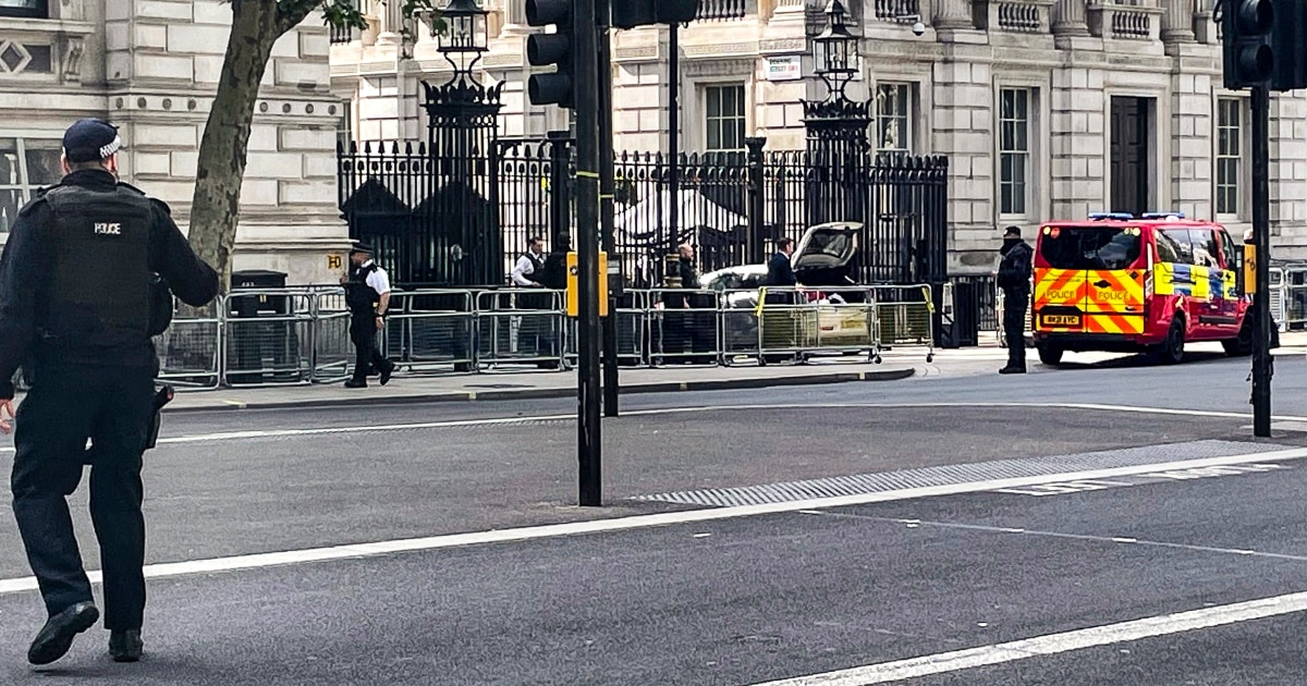 Car drives into gates of Downing Street where U.K. Prime Minister Rishi Sunak lives