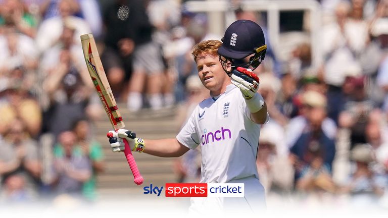 Ollie Pope celebrates after bringing up his century for England against Ireland at Lord's.