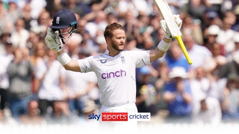 Ben Duckett celebrates after bringing up his century for England against Ireland at Lord's.