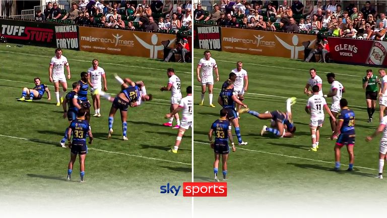 Wakefield debutant Hugo Salabio was sent off for a tip-tackle on Leeds' Richie Myler