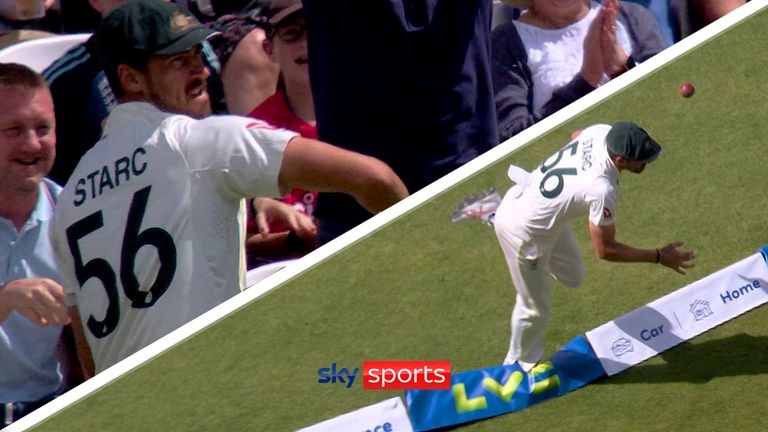 MITCHELL STARC DROPS BEN STOKES OVER THE BOUNDARY AT THE OVAL FIFTH ASHES TEST