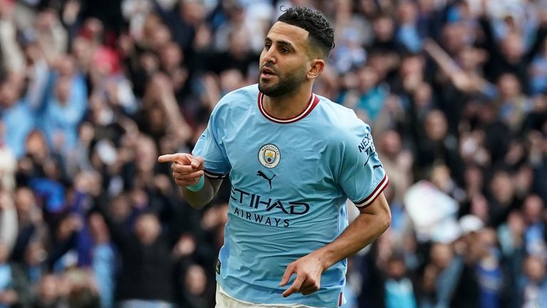 Riyad Mahrez celebrates his second goal