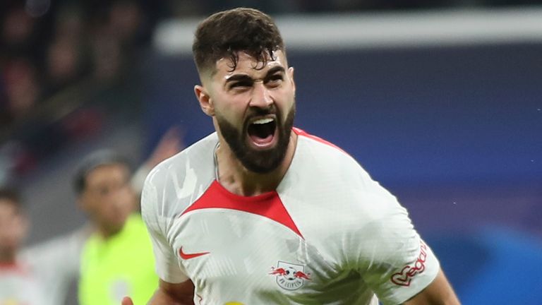 Leipzig's Josko Gvardiol celebrates after scoring vs Man City