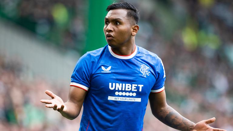 GLASGOW, SCOTLAND - APRIL 08: Rangers' Alfredo Morelos during a cinch Premiership match between Celtic and Rangers at Celtic Park, on April 08, 2023, in Glasgow, Scotland. (Photo by Alan Harvey / SNS Group)