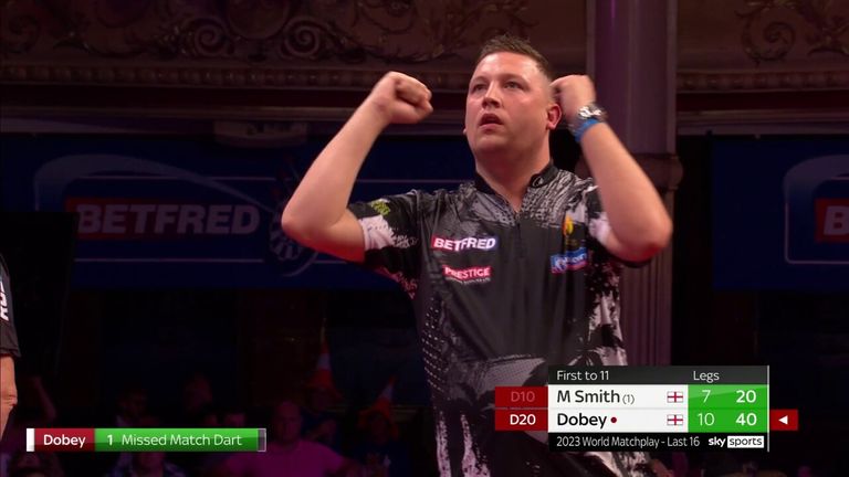 Chris Dobey shocks Michael Smith as he beats the World Champion in the last 16 to reach the quarter-finals in the World Matchplay