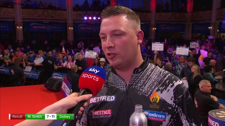 Chris Dobey says he feels like he was never in control of the match despite knocking out world champion Michael Smith by 11-7 to reach his first World Matchplay quarter-final