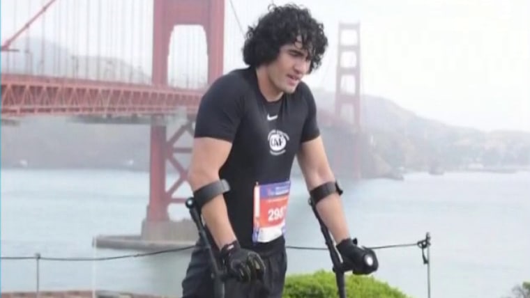 Runner with one leg attempts marathon on crutches to protest prosthesis prices