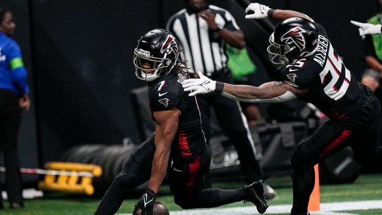 Atlanta's Bijan Robinson beat three Carolina defenders before scoring his maiden touchdown in the NFL.