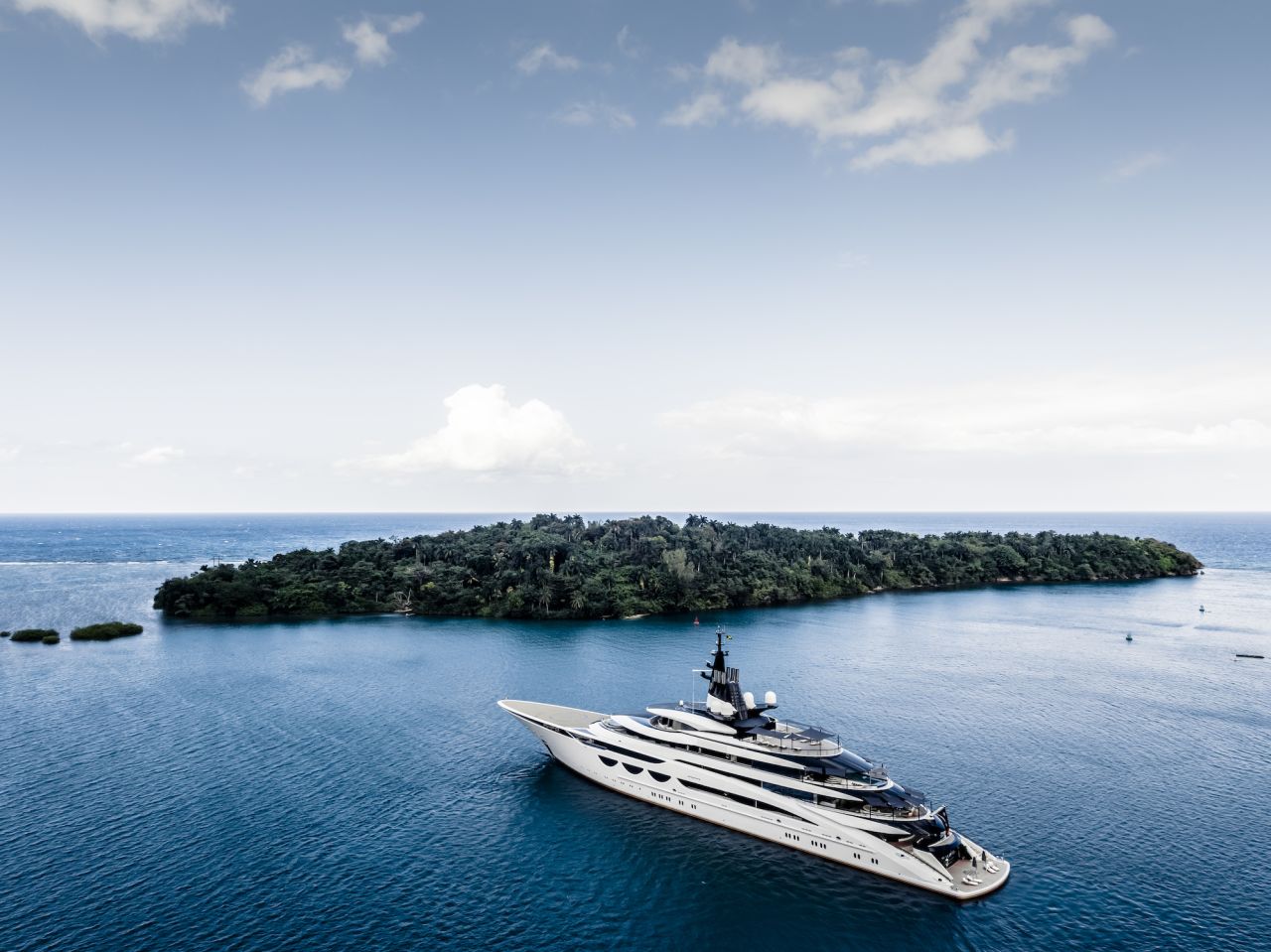 Measuring 115 meters, Lürssen's AHPO, seen prior to the show, is the largest superyacht on display. 