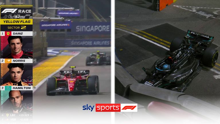 George Russell crashes out on the final lap of a thrilling Singapore Grand Prix as Carlos Sainz holds on to win, with Lando Norris and Lewis Hamilton completing the top three.