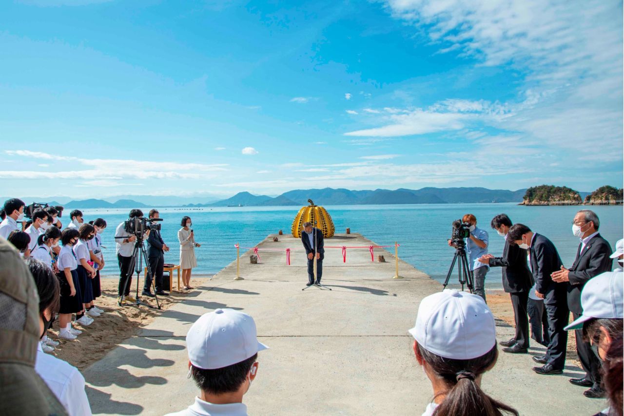 Yayoi Kusama’s yellow pumpkin sculpture is back on Naoshima Island, Japan