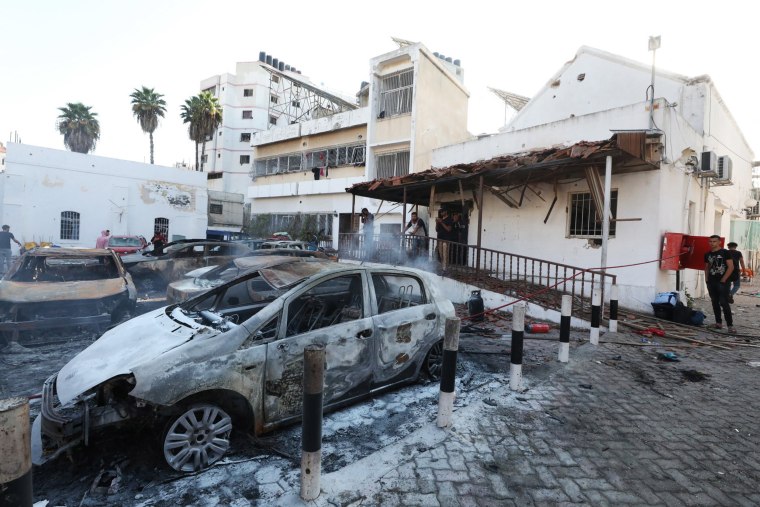 Palestinian hospital blast damage on Oct. 18, 2023. 