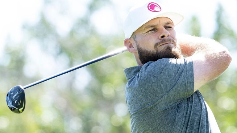 Tyrrell Hatton of Legion XIII GC hits his shot from the sixth tee during the pro-am before the start of the LIV Golf Mayakoba at the El Camale..n Golf Course on Thursday, February 01, 2024 in Playa del Carmen, Mexico. (Photo by Charles Laberge/LIV Golf via AP)