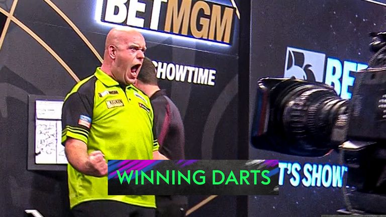 Michael van Gerwen hit six perfect darts in a superb last-leg decider against Michael Smith in the semi-final in Berlin