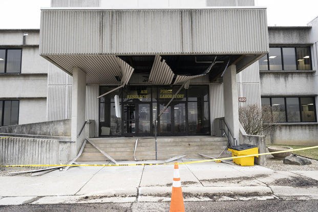 Several buildings in Wright-Patterson Air Force Base’s southwestern Area B were damaged by severe weather on Wednesday, Feb. 27, 2024, in Ohio.