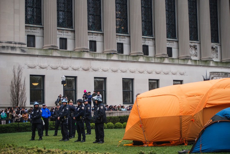 A Pro-Israel protest and a Pro-Palestinian counter protest took place at Columbia University on April 18, 2024.