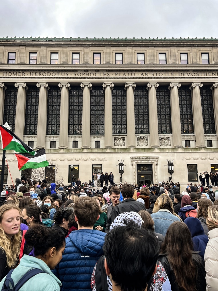 A Pro-Israel protest and a Pro-Palestinian counter protest took place at Columbia University on April 18, 2024.