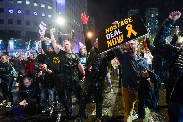 Demonstrators during a protest in Tel Aviv