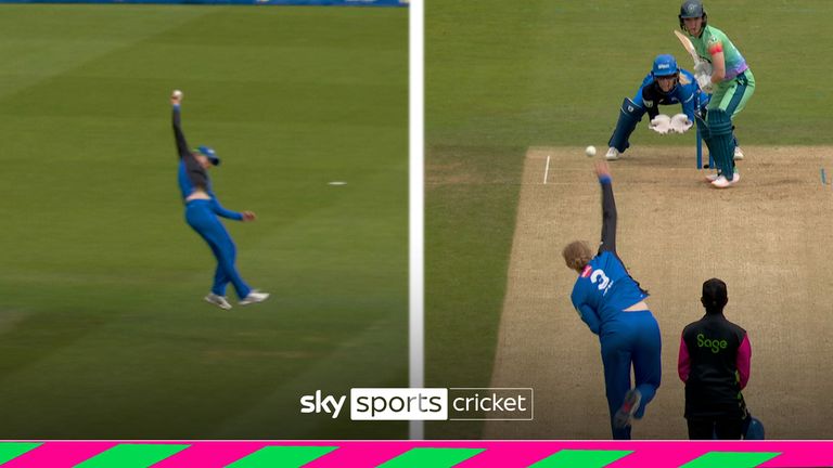 London Spirit's Charlie Dean leaps through the air to make a sensational catch, following it up a few balls later with a big wicket against the Oval Invincibles.