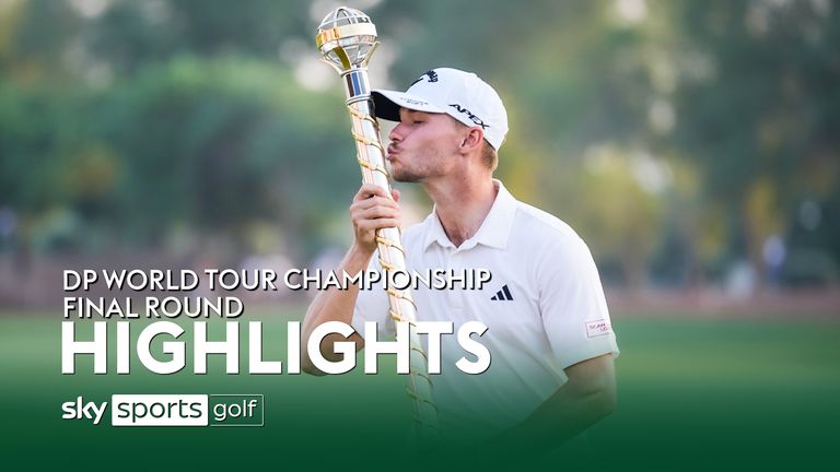 Nicolai Hojgaard celebrates his DP World Tour Championship victory 