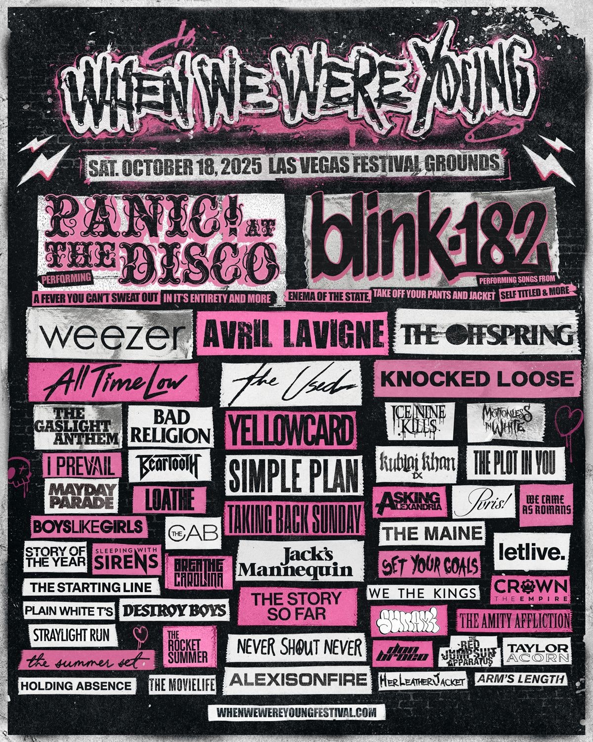 Panic! at the Disco and Blink-182 to Headline When We Were Young Festival 2025