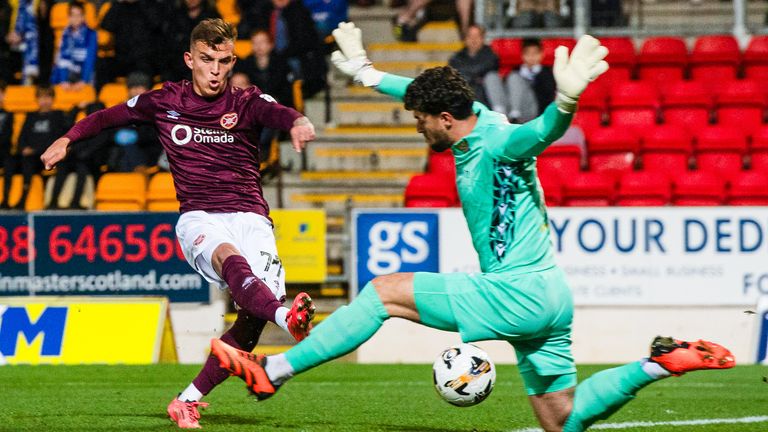 PERTH, SCOTLAND - NOVEMBER 02: Hearts' Kenneth Vargas scores to make it 2-1 during a William Hill Premiership match between St Johnstone and Heart of Midlothian at McDiarmid Park, on November 02, 2024, in Perth, Scotland. (Photo by Sammy Turner / SNS Group)