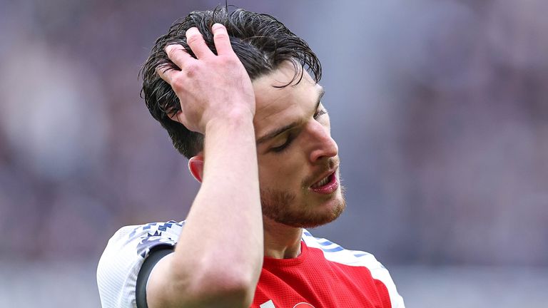 Declan Rice shows his frustration during Arsenal's Premier League clash with Newcastle